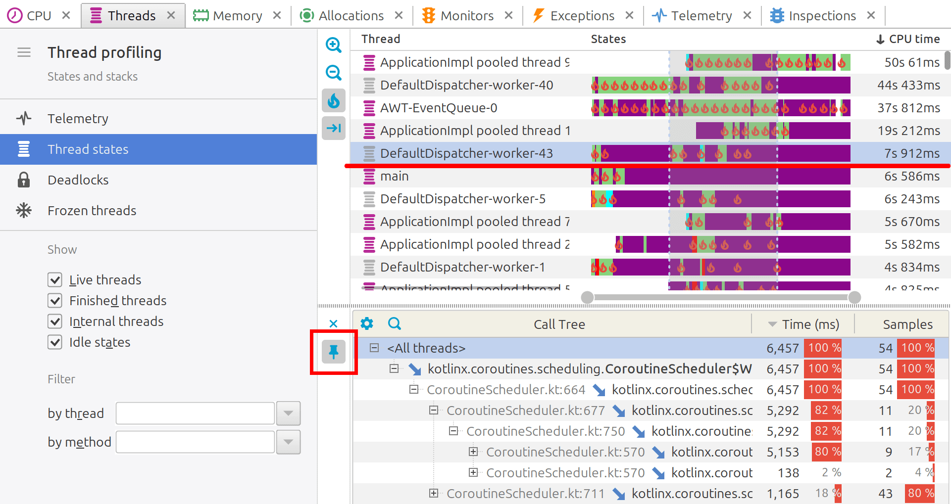 CPU estimation for selected thread