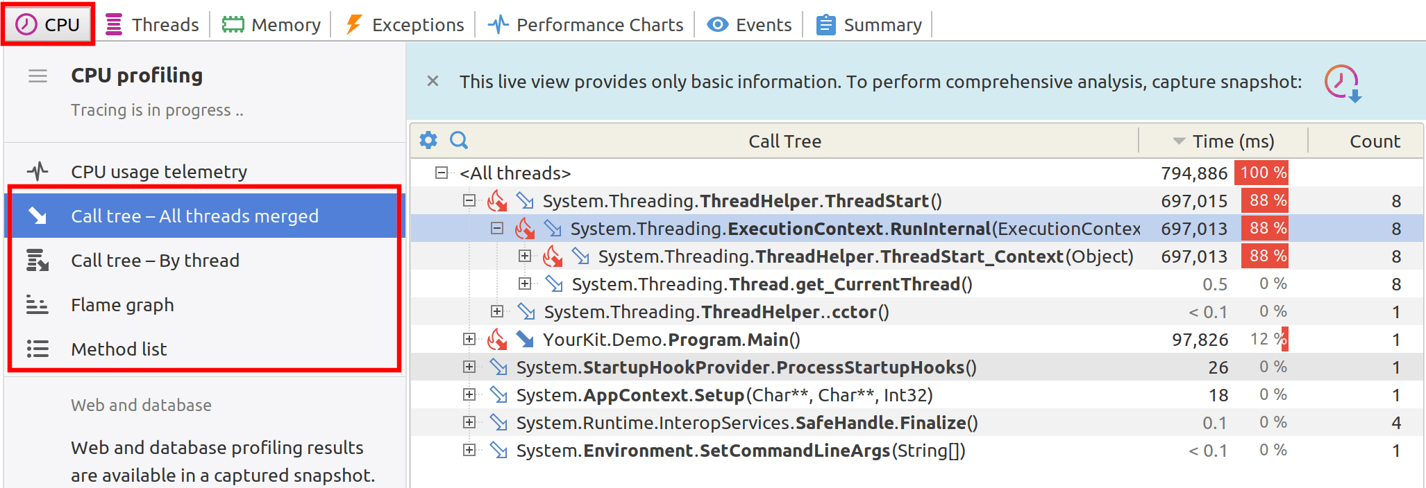 Live CPU views