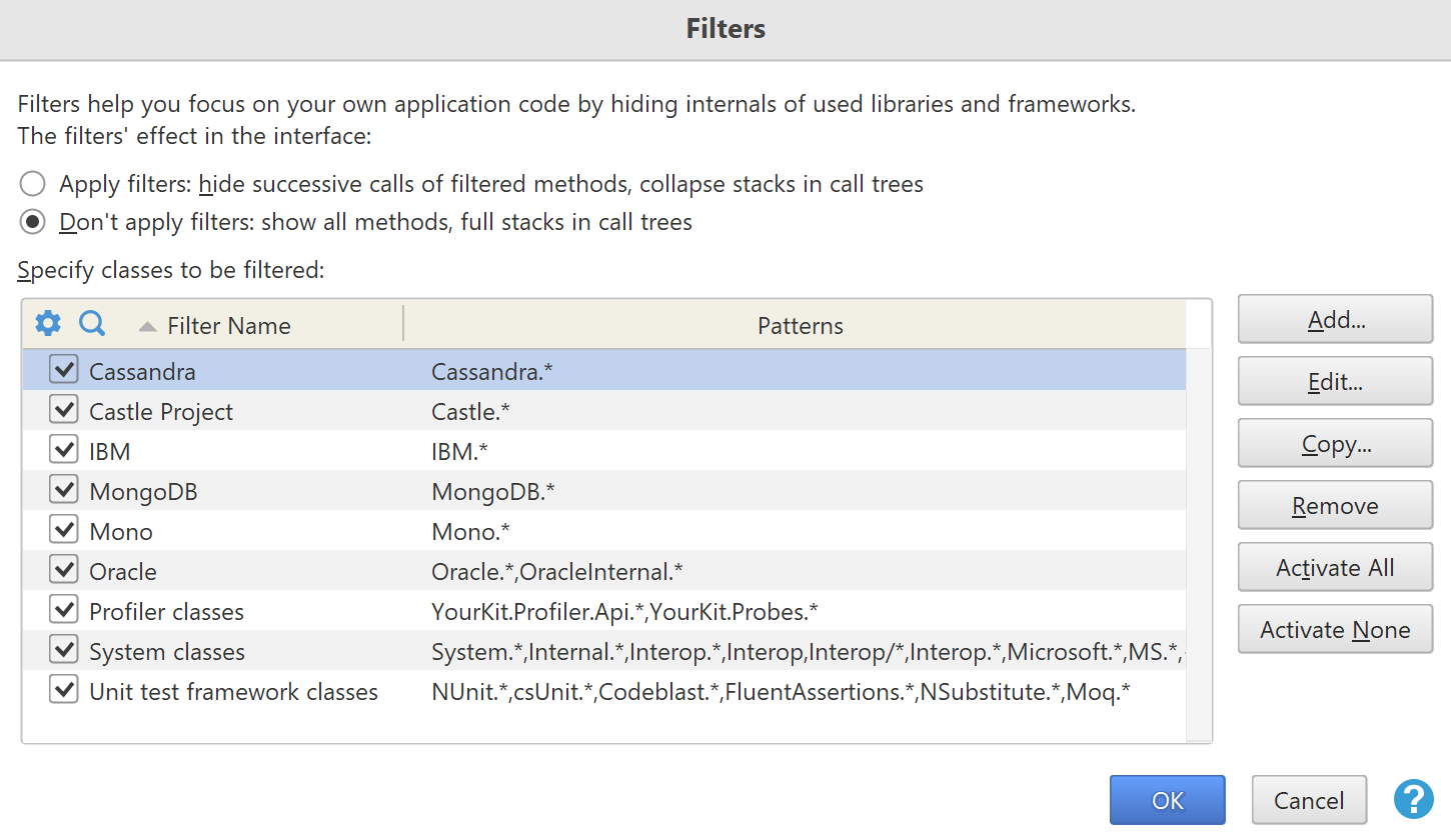 filters dialog