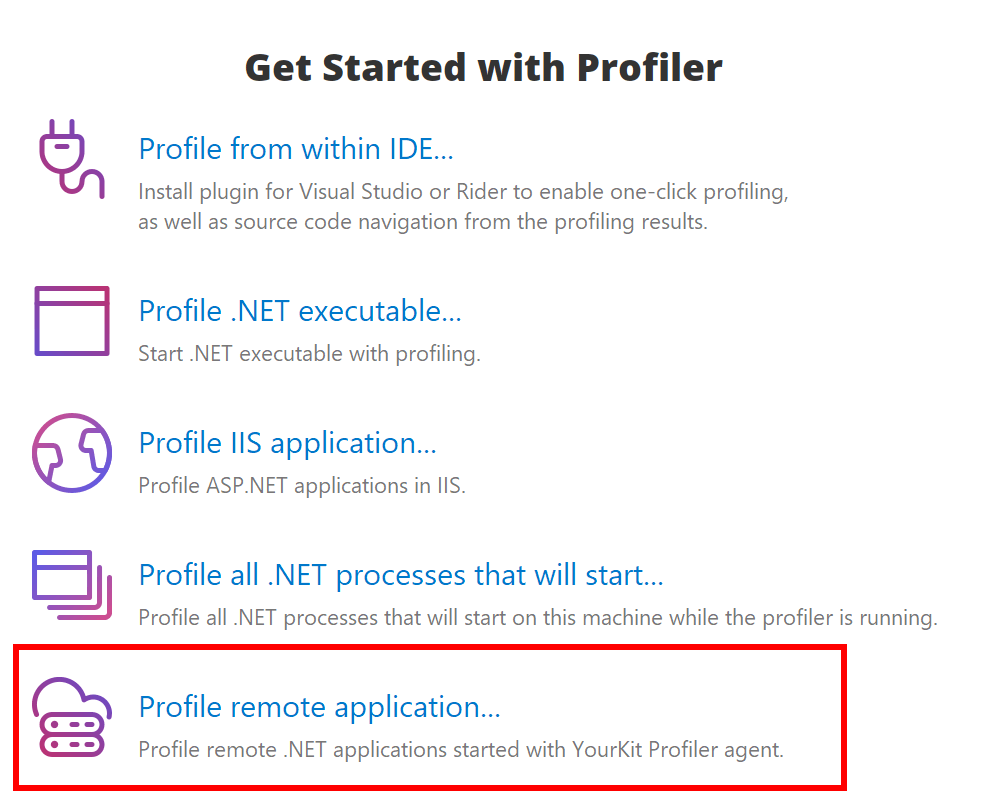 Profiler remote action on Welcome screen