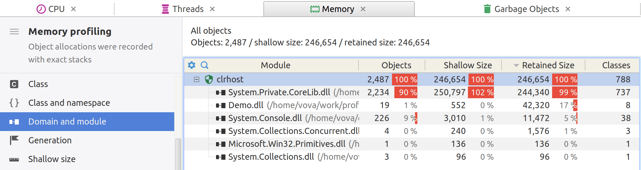 Group objects by domain and module