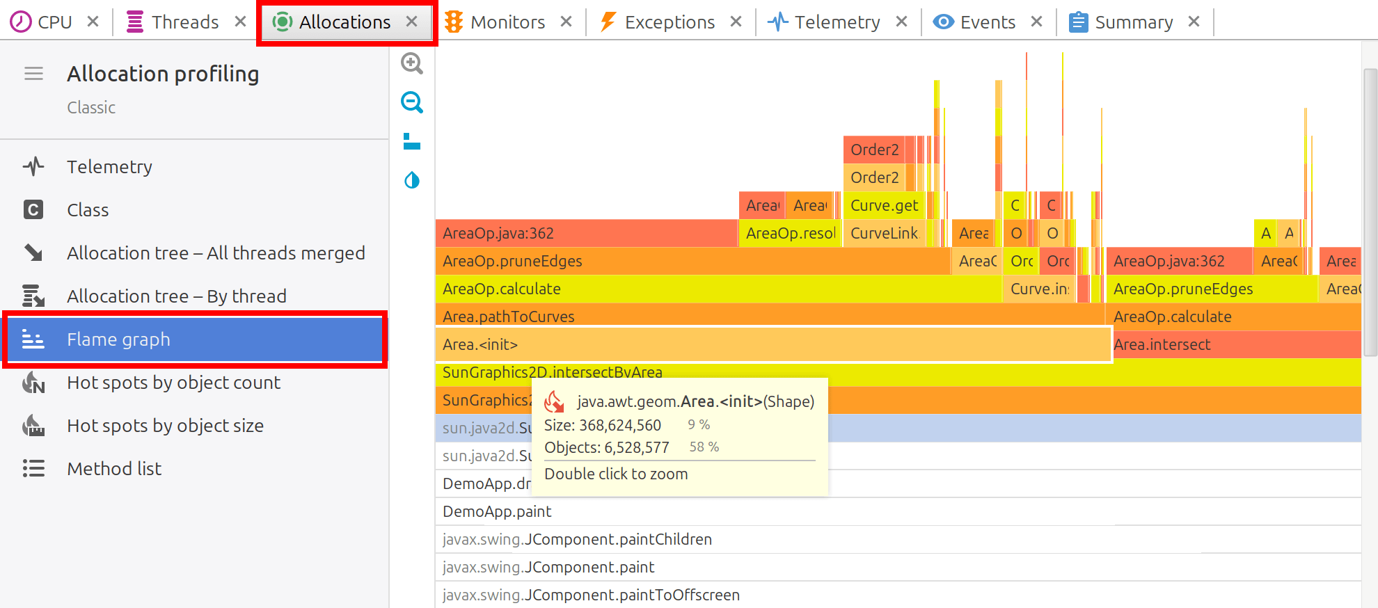 Allocation flame graph