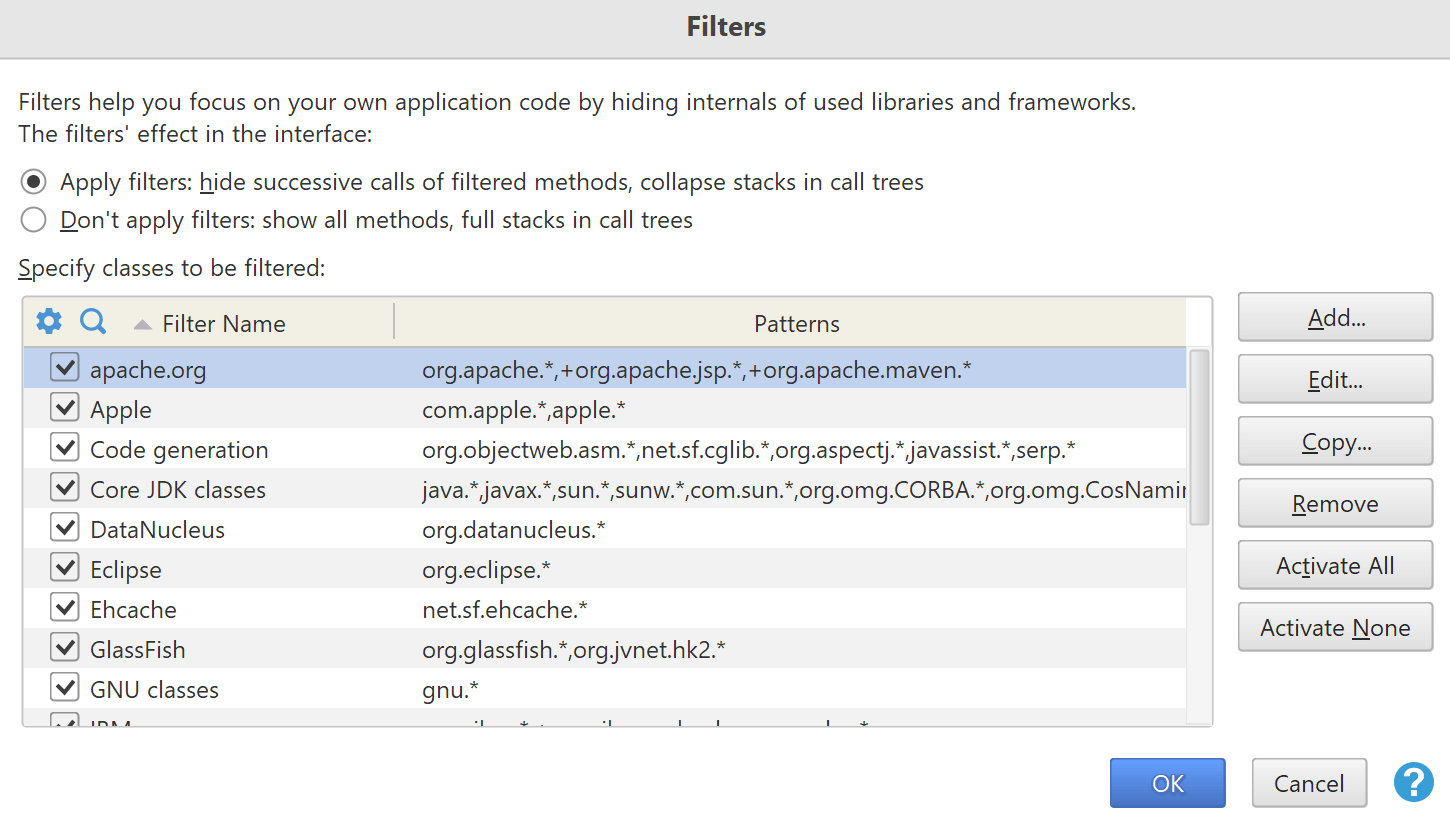 filters dialog