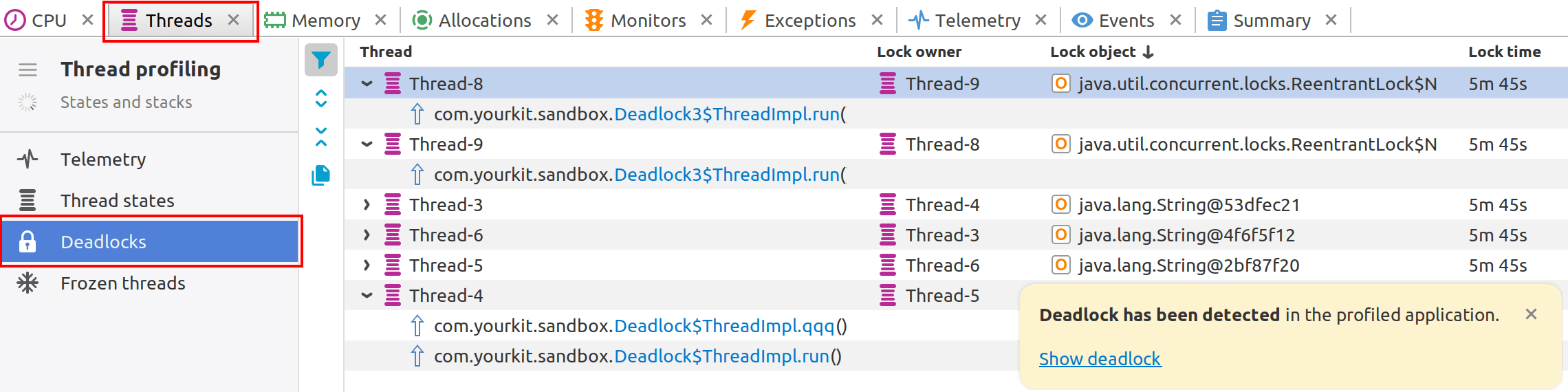 deadlocks tab