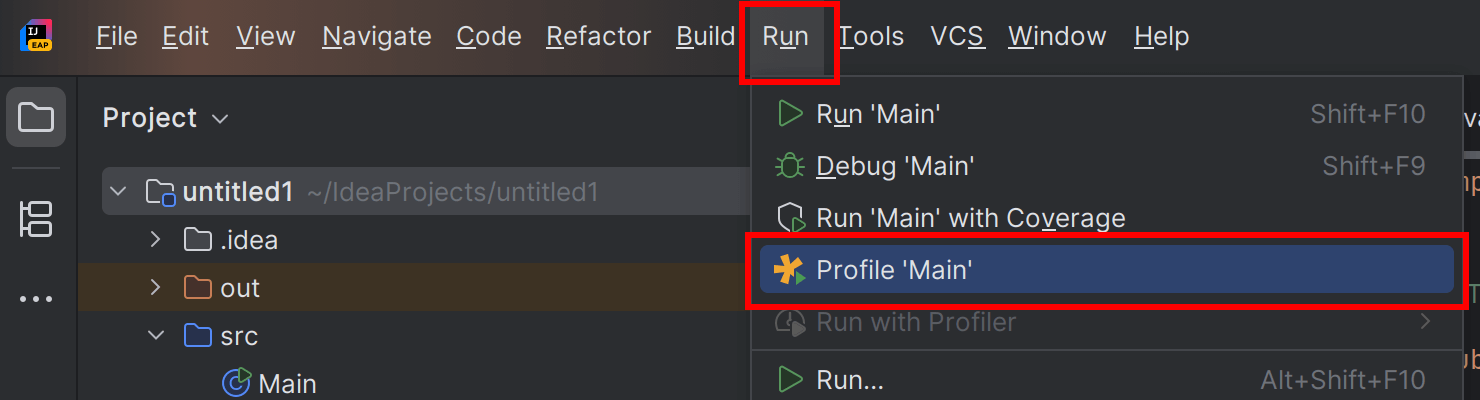 IDEA profile menu