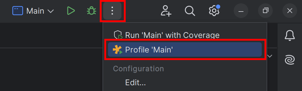 IDEA profile toolbar