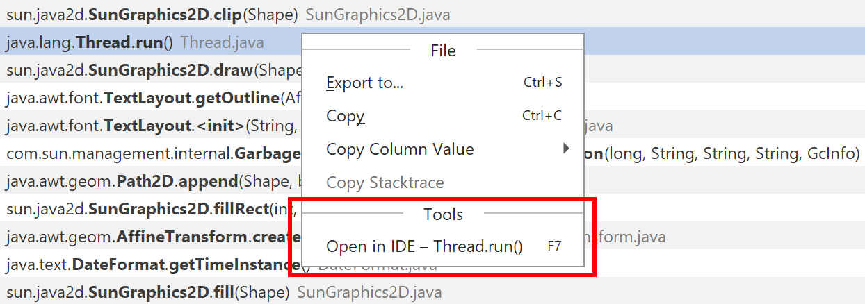 Open in IDE menu