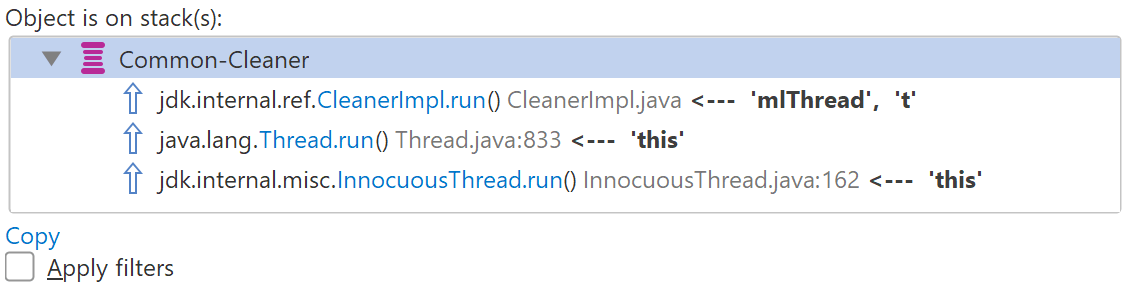 Object on stack in quick info