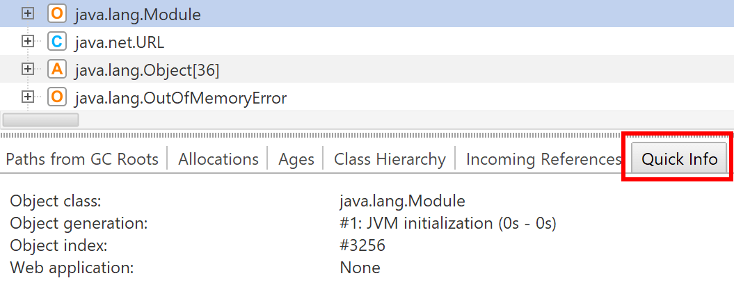 Quick info tab