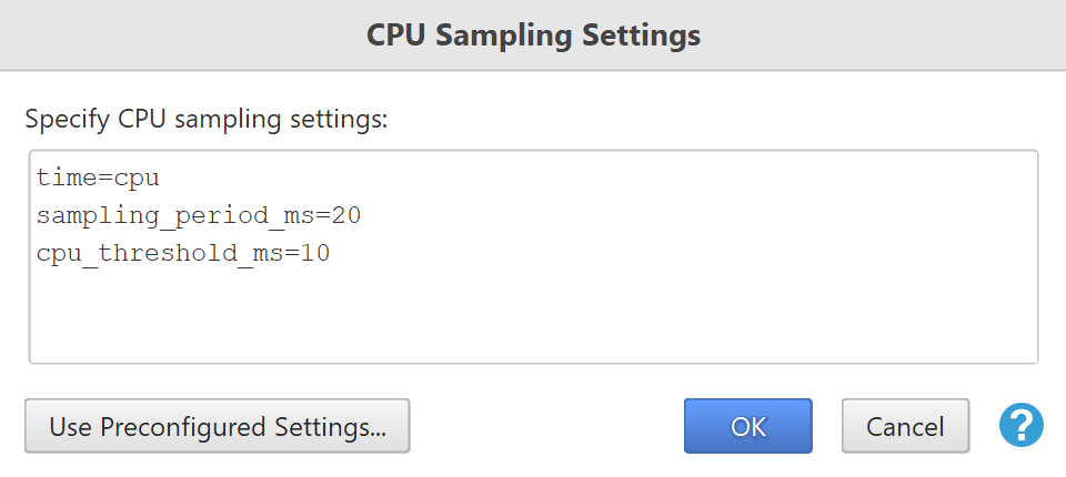 CPU sampling settings dialog