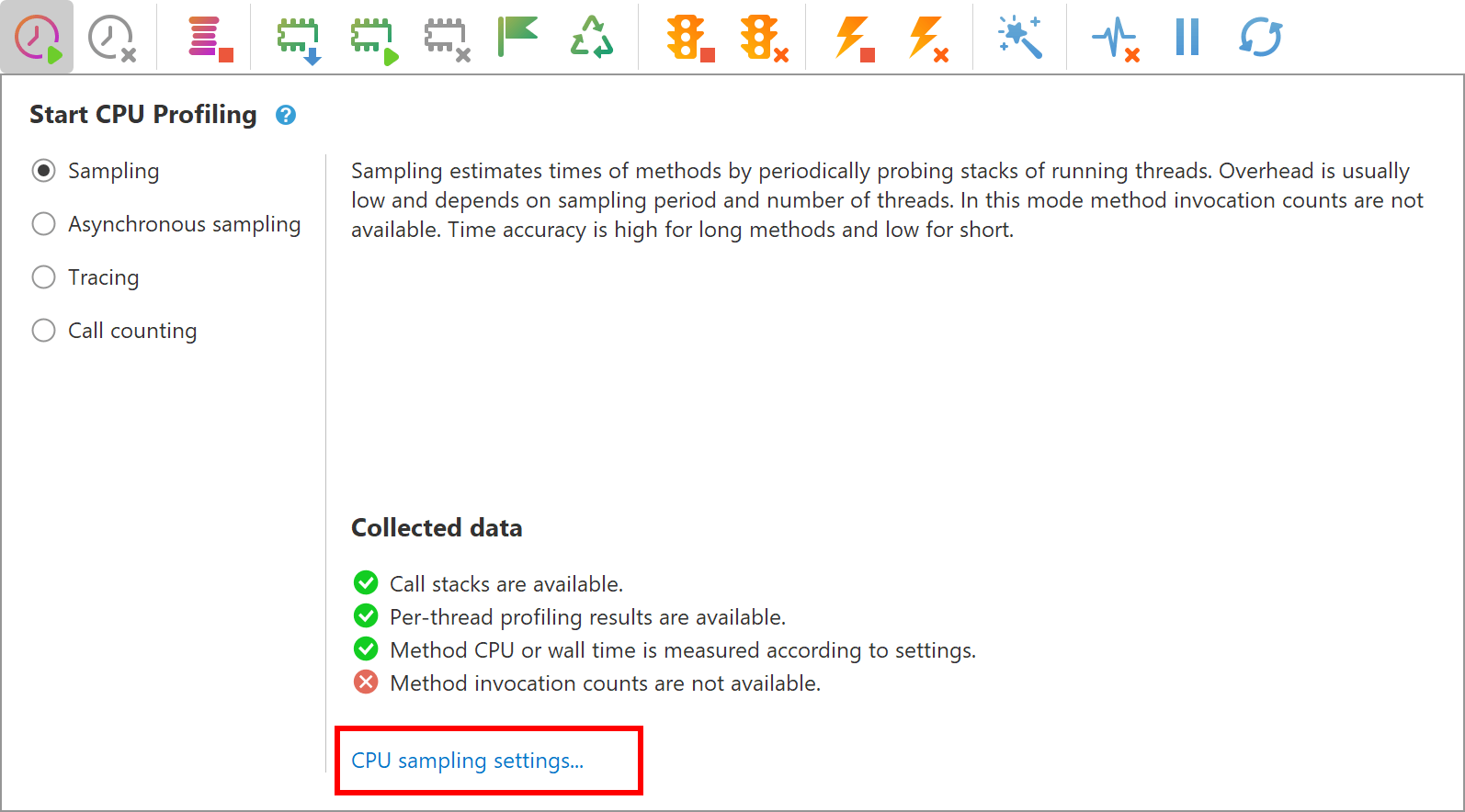 CPU sampling settings link