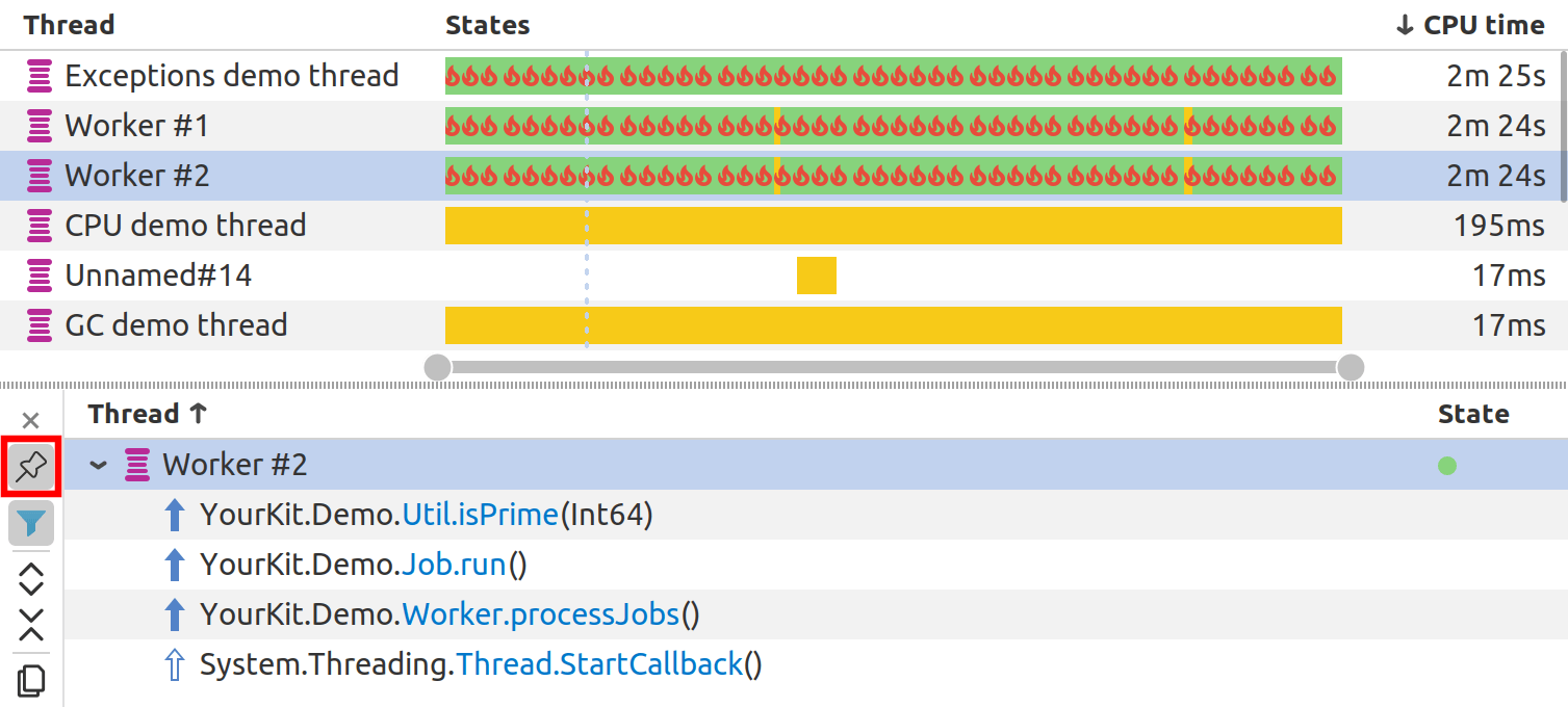 Pinned stack trace